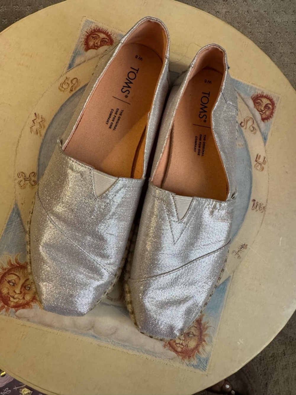 TOMS Metallic Silver Women's Espadrille Slip-Ons